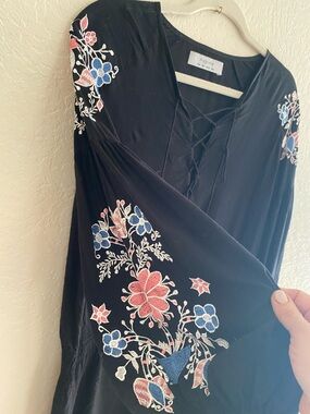 Black Embroidered Peasant Dress